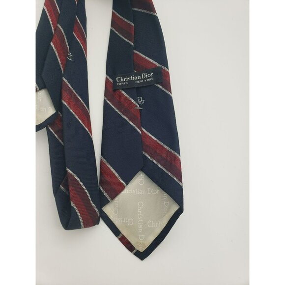 Vintage Christian Dior Necktie, Black Red Gray Diagonal Stripe, Lt Gray Logo - Picture 3 of 4